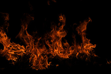 Texture of fire on a black background. Abstract fire flame background, large burning fire.