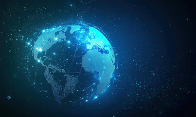 Fototapeta premium Global Network Connections Digital World Illuminated Earth Data Visualization