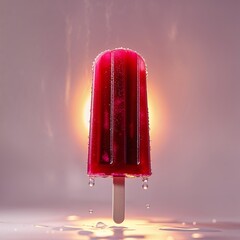 Summer's Sweet Escape: A Vibrant Red Popsicle with a Creamy Center, Melting Delightfully on a Bed of Crushed Ice.
