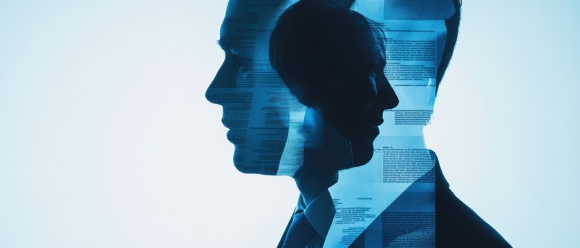 Businessman Using Headphones in Double Exposure with Digital Data, Technology and Innovation Concept for Corporate Images and Marketing