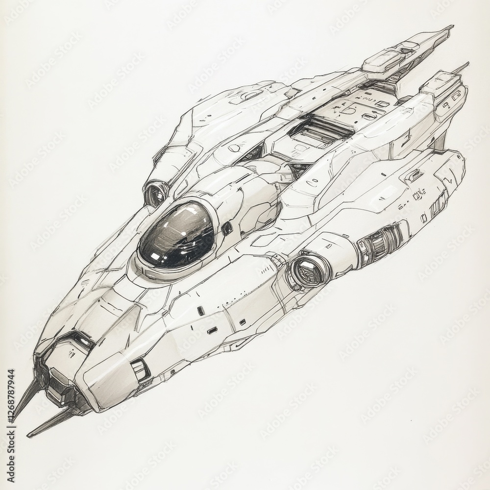 Poster Futuristic interstellar cruiser designed for deep space exploration and advanced navigation capabilities with a sleek and aerodynamic structure