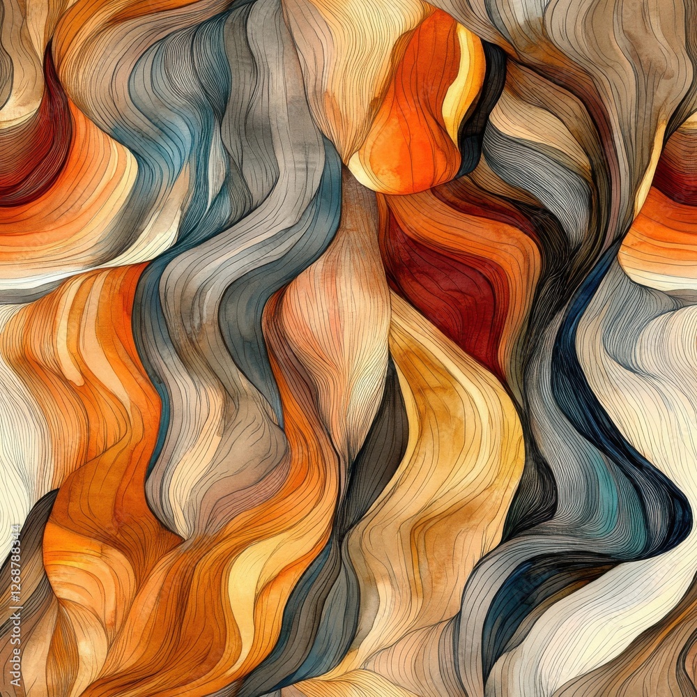 Poster dynamic doodle cartoon in vibrant watercolor showcasing flowing patterns and swirls