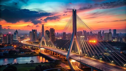 Fototapeta premium Aerial View of a Cable-Stayed Bridge in Sao Paulo, Brazil, South America
