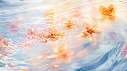 Creative double exposure of rippling water with delicate orange flowers creating a serene and harmonious atmosphere