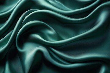 Fototapeta premium Wavy Green Fabric Texture Background with Soft Lighting and Elegant Draped Pattern