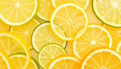 Assorted sliced citrus fruits including lemons and limes