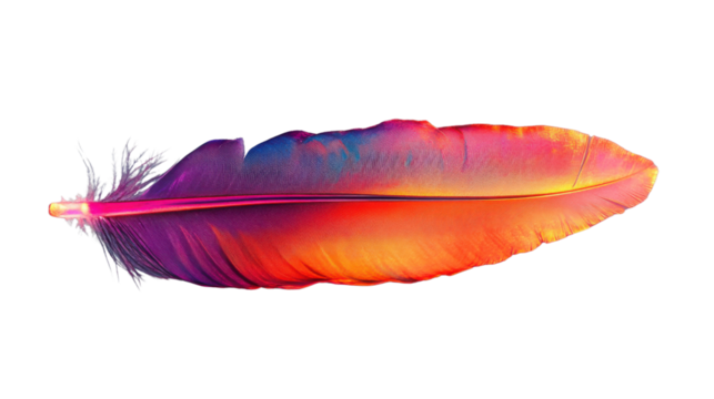 Vibrant colored bird feather showing gradient colors on transparent background - Powered by Adobe