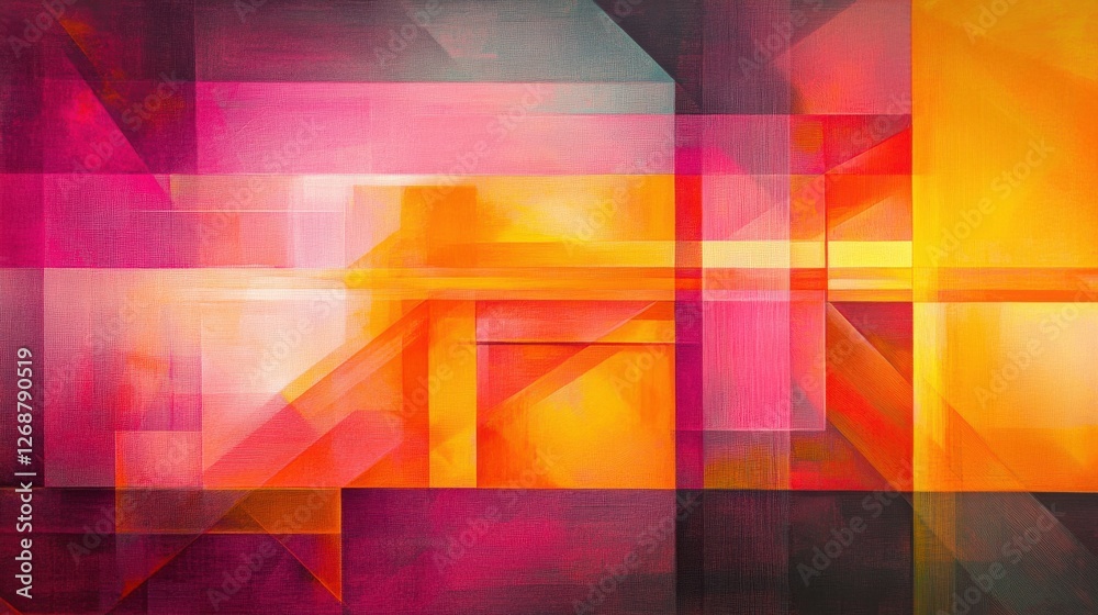 Poster vibrant abstract design with warm colors creating a dynamic and clean composition filled with geomet