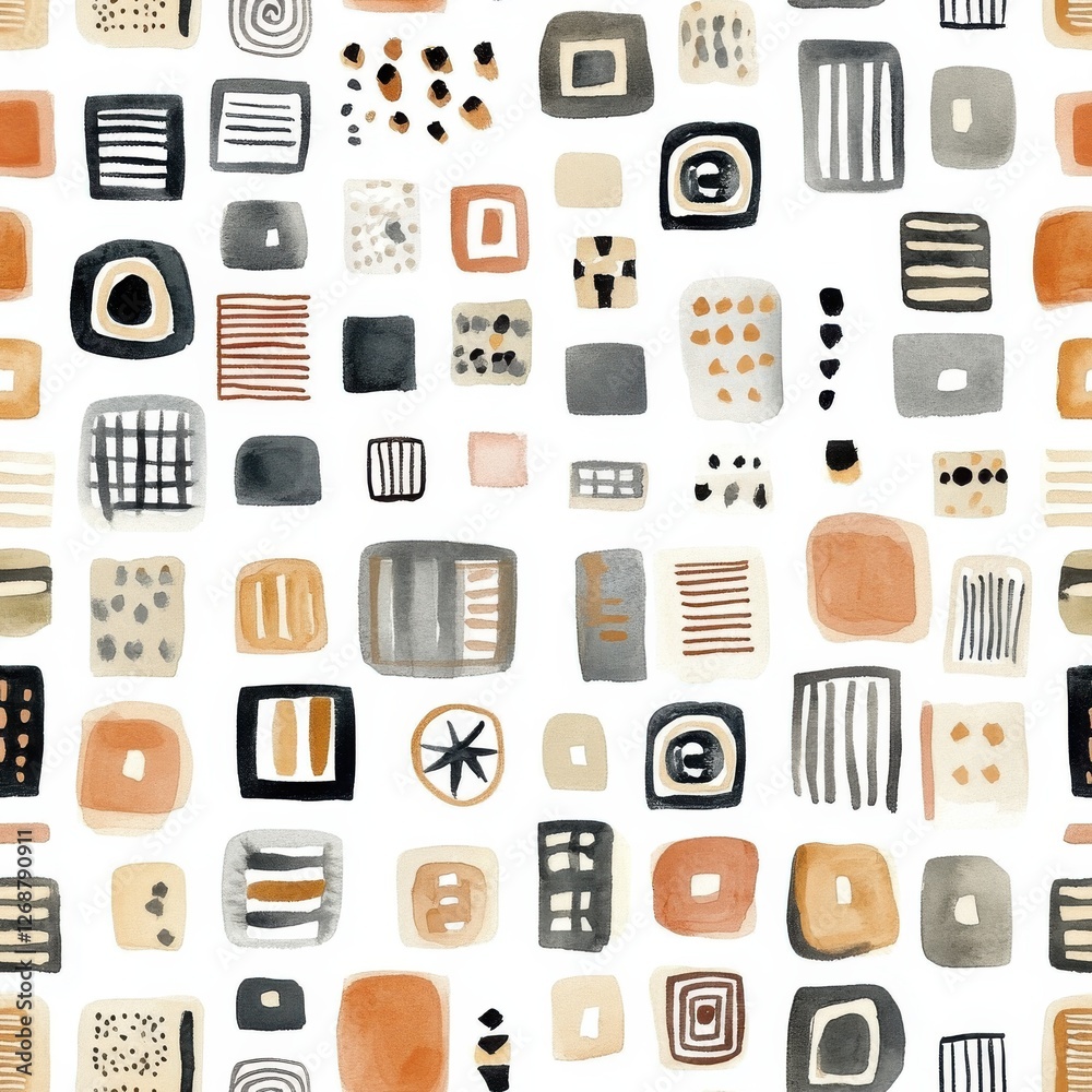 Poster Bold doodle cartoon drawings highlighting colorful patterns and shapes in a playful watercolor style