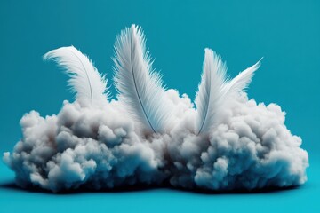 Fototapeta premium Soft clouds and feathers luxury advertisement scene, delicate textures, floating elements, high-end and artistic visual