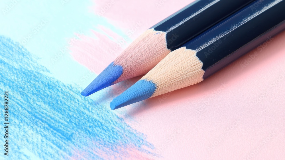 Aufkleber blue pencil strokes create soft artistic effects on pastel background in a creative workspace