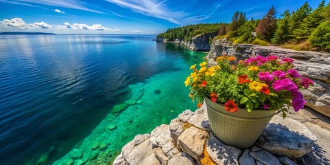 Aerial View of Flowerpot on Scenic Bruce Peninsula, Ontario, Canada