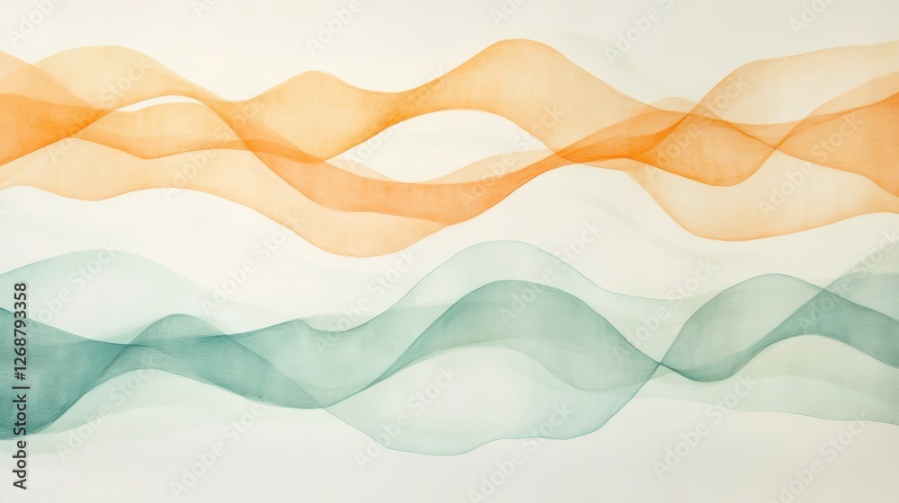 Aufkleber minimalist design featuring flowing pencil strokes and washes in orange and teal colors creating har