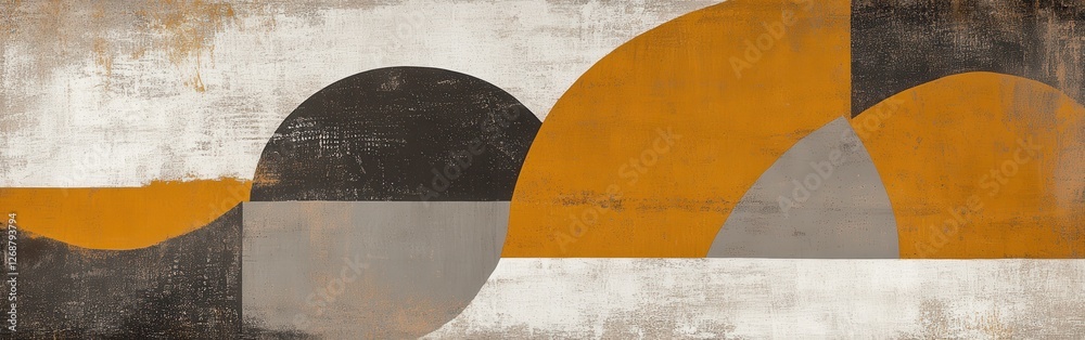 Aufkleber Minimalist design of echoed amber and gray forms created by overlapping shapes on a neutral background in a contemporary style