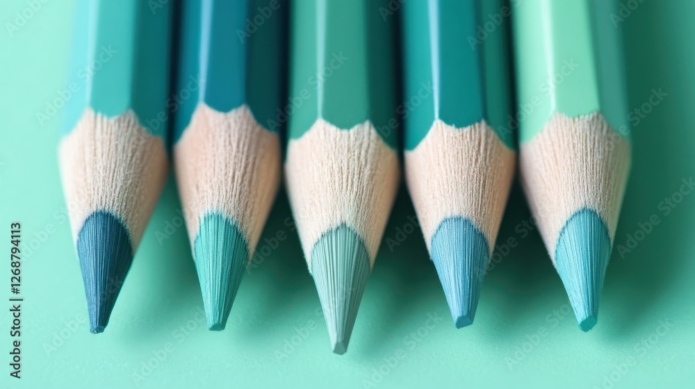 Poster Elegant gradient of teal and turquoise pencil strokes creating a smooth transition on a soft background