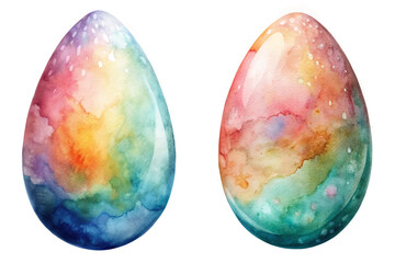 Vibrant watercolor eggs, colorful abstract patterns, artistic design, Easter decoration, spring celebration, artistic background.