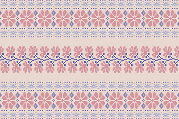 Geometric ethnic oriental embroidery pattern.Floral cross stitch design.Aztec style.background vector illustration.Design for texture,fabric,cloting,carpet,knitewar,curtains,wrapping,batik,scarf