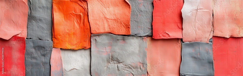 Aufkleber elegant arrangement of coral and gray uneven patches showcasing textile design and color variation