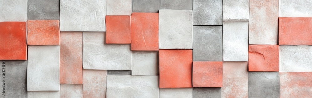 Poster elegant arrangement of coral and gray uneven patches create a modern wall design in a contemporary s