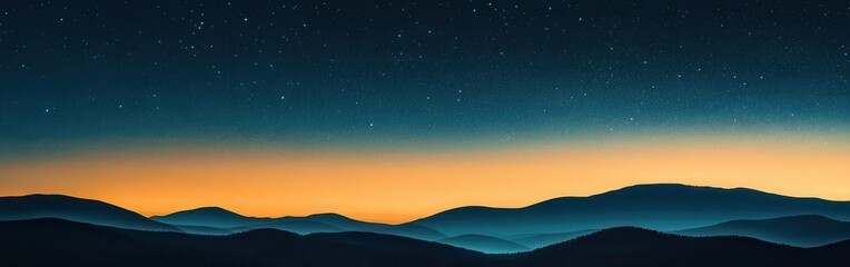Naklejka premium Starry night sky silhouette over tranquil mountains at twilight with vibrant colors and shimmering stars