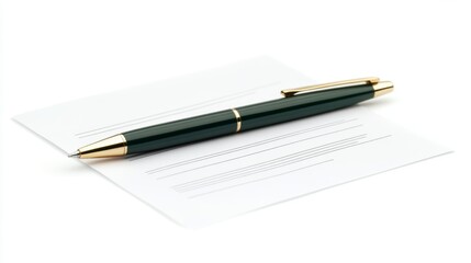 Isolated Green Pen on Blank Document with Lines on White Background