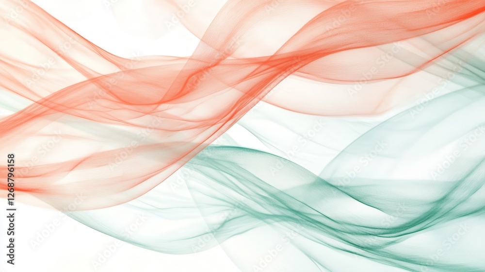 Poster Abstract pencil strokes create flowing patterns of red and green on a light background, evoking motion and fluidity in art