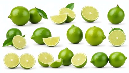 lime citrus fruit set isolated on white background
