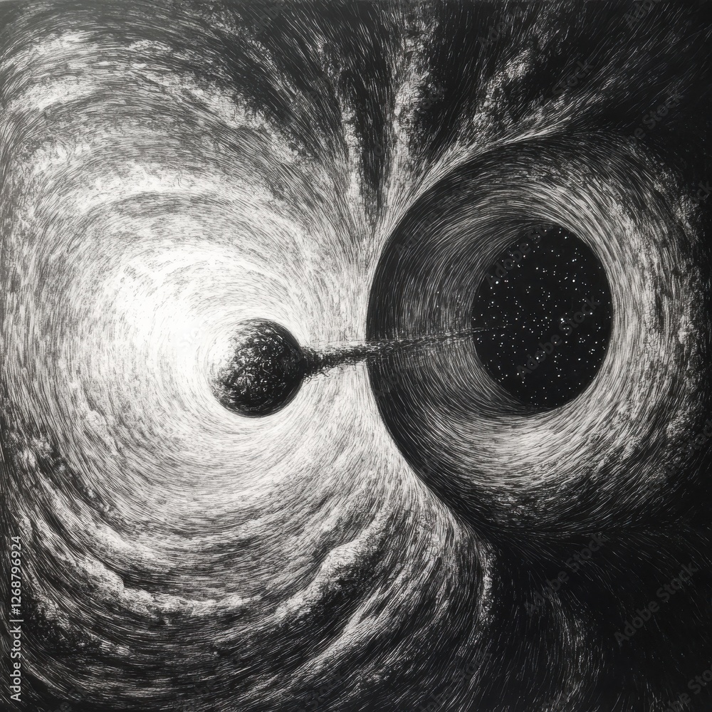 Poster Connecting two distant points in space through a mesmerizing wormhole formation in a cosmic landscape