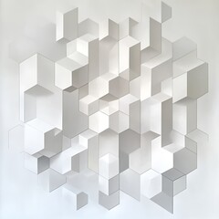 Fototapeta premium A captivating blend of geometric shapes in white, creating an intriguing three-dimensional effect. This abstract art piece enhances modern decor and inspires creativity in design.
