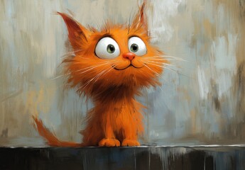 Cartoon ginger cat on an abstract background.