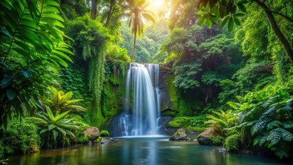 Waterfall amidst dense foliage , peaceful, natural wonder,  peaceful, natural wonder, vegetation