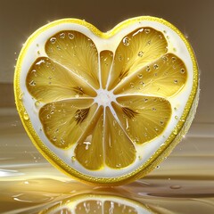 A Zest for Love: A Heart-Shaped Lemon Slice, Revealing its Juicy Interior and Vibrant Yellow Hue, a Symbol of Sweet and Sour Affection.
