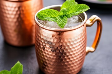 Iced Mint Drink in Hammered Copper Mug