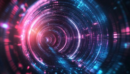 Digital data tunnel, futuristic, glowing, abstract background, technology
