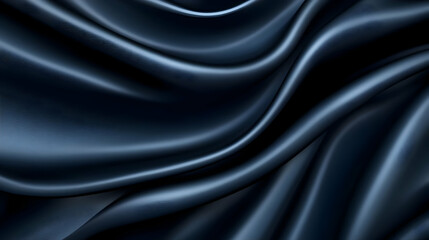 Fototapeta premium Elegant dark blue silk fabric with smooth flowing texture and reflective sheen.