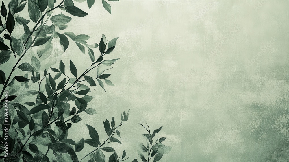 Leinwandbilder muted green background with intricate branches and leaves creating a serene and natural atmosphere