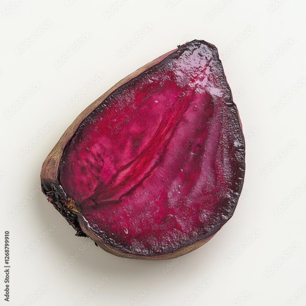 Poster highlighting the vibrant deep red of a roasted beet slice on a neutral background