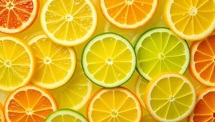 Obraz premium Colorful citrus fruit slices create a vibrant and refreshing pattern