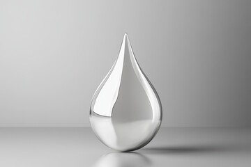 Fototapeta premium Reflective silver droplet standing on a smooth gray surface