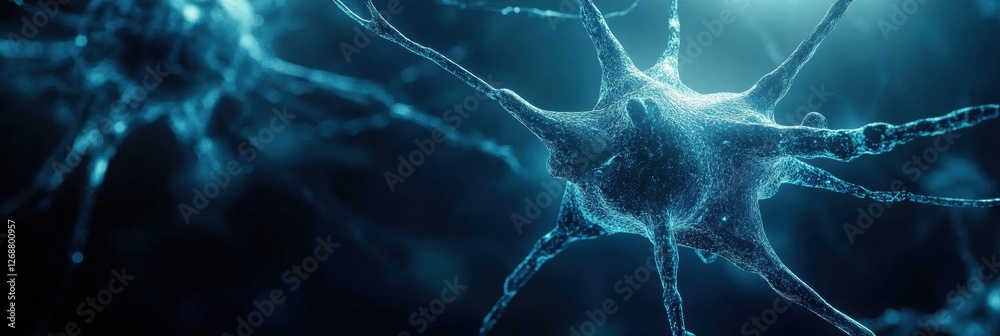 Poster microscopic view of neurons showing intricate connections and structure in a dark environment. gener