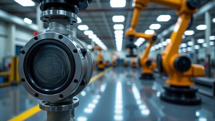 Fototapeta premium Overflow valve, High-tech factory robotic arms futuristic overflow valve