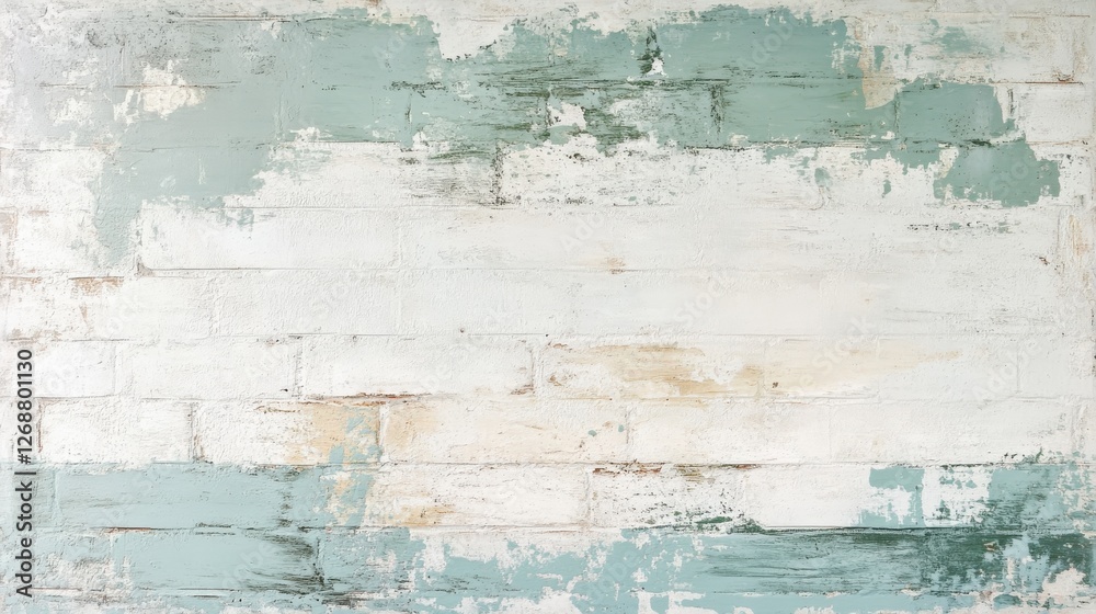 Aufkleber rustic whitewashed brick wall with faded teal accents creates a serene backdrop for creative project