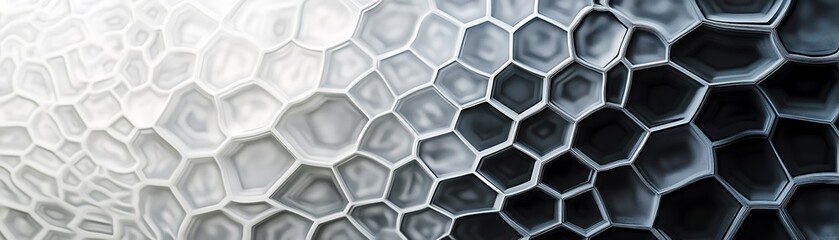 Obraz premium A close-up of a hexagonal pattern resembling a honeycomb structure, showcasing the interplay of light and texture in a modern and abstract design.