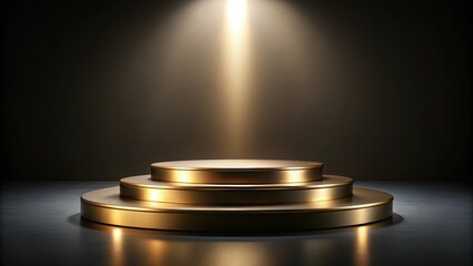 Elegant gold podium setup on a darkened background with a luxurious pedestal and empty space for showcasing high-end products , product display, luxury
