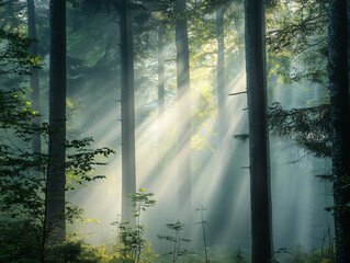misty morning in the forest