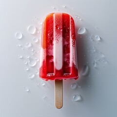 Summer's Sweet Escape: A Vibrant Red Popsicle with a Creamy Center, Melting Delightfully on a Bed of Crushed Ice.
