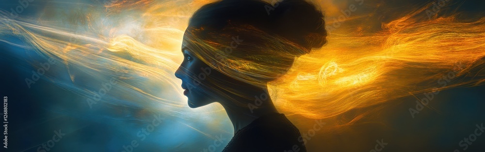 Aufkleber mystical profile of a woman with flowing energy and vibrant colors creating an enchanting atmosphere