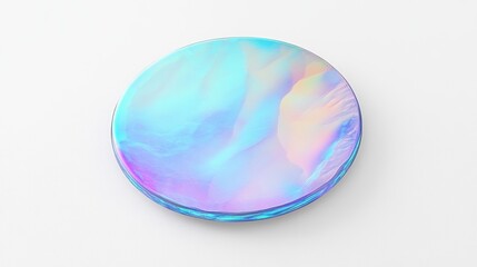 This isolated mockup features a striking holographic sticker that radiates a spectrum of colors, reflecting light beautifully against a plain backdrop. Ideal for design showcases and presentations