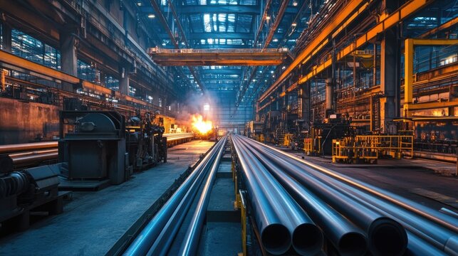 Industrial Factory Interior with Metal Pipes and Processing Equipment