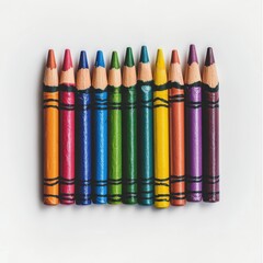 Colorful crayons neatly arranged in a row ready for creative activities and artistic expression